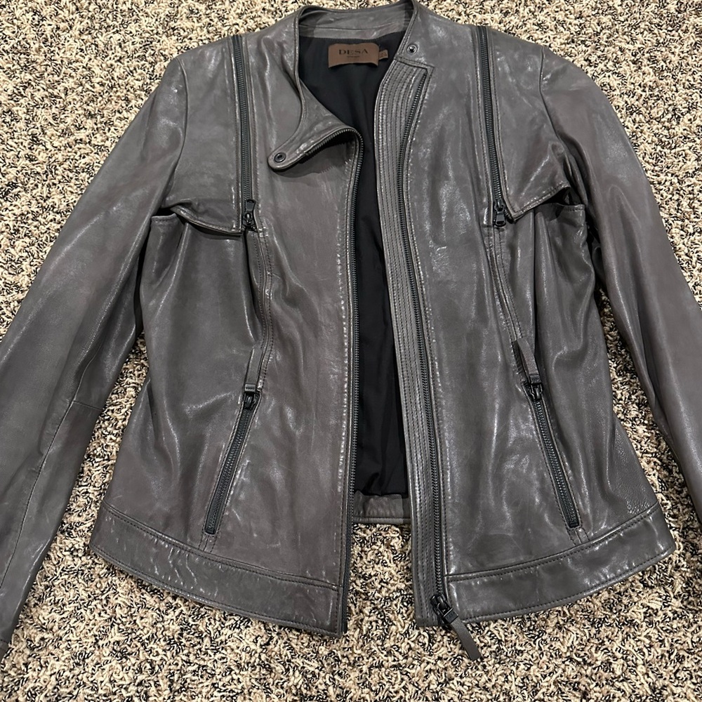 Desa Gray Leather Biker Jacket Vest – Convertible Moto Style